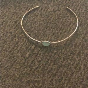 Hammered silver and green thin cuff bracelet